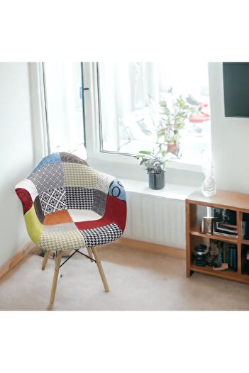 T.Concept T.Conept Patchwork Kolçaklı Renkli Sandalye Ahşap Ayaklı