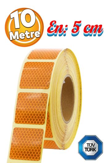 Badem10 Yellow Reflective Phosphorescent Cut Strip Tape - Tuvturk Approved, 10 Meters (5 Cm), Warning Tape