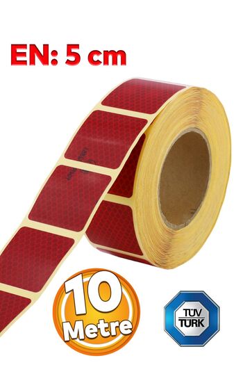 Badem10 Red Reflective Phosphorescent Cut Strip Tape - Tuvturk Approved, 5 Cm Width
