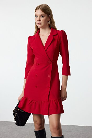 Trendyol Collection TWOSS20EL0407 Modell Piros, sima szőtt ruha