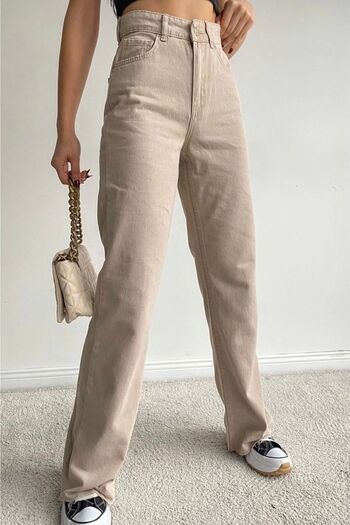 Geppetto Beige Penolope Women's Palazzo Jeans - Lycra Free and Wide Leg