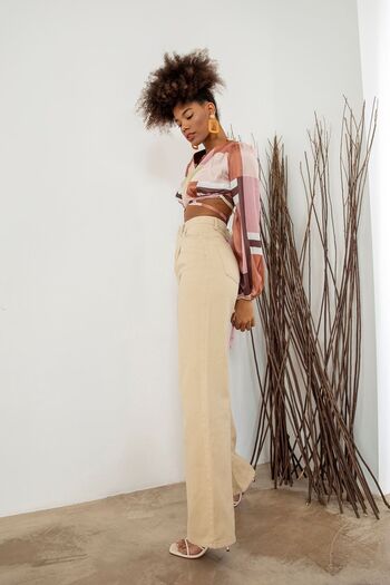 Geppetto Beige Penolope Women's Jean Trousers - Wide Leg