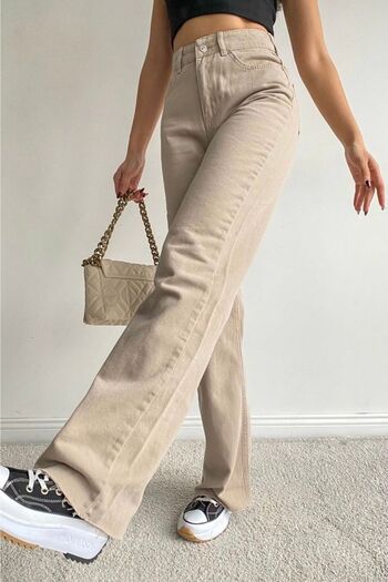 Geppetto Beige Penolope Women's Palazzo Jeans - Lycra Free and Wide Leg