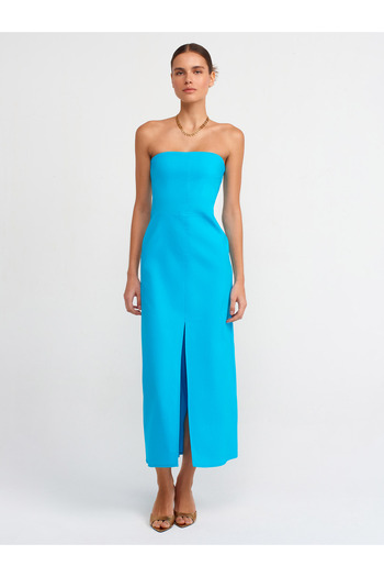 Dilvin 90758 Strapless Slit Detailed Dress - Aqua
