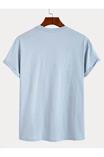 PALPİTO Unisex Oversize T-Shirt - Baby Blue, Astronaut Printed on a Rope