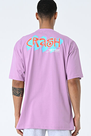 AMAZING CRASH Lilac Crew Neck Printed Oversize Fit Unisex T-shirt