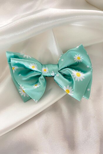 Modex Green Daisy Patterned Bow Hair Clip