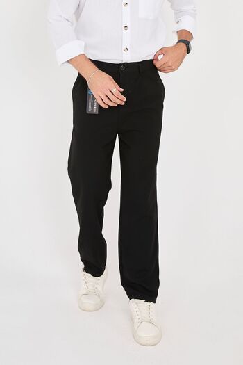 ESSİMA Men's Black Baggy Fit Elastic Waist Double Pleated Comfortable and High Quality Fabric Trousers