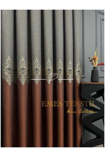 Emes Red Panel Background Curtain - Luxury Patterned, a Quality, Blackout 1*3 Tight Pleat (Single Wing)