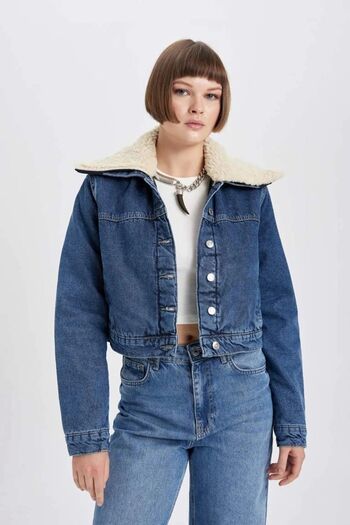 DeFacto Jean Jacket - Faux Fur, Collar A9232ax23au