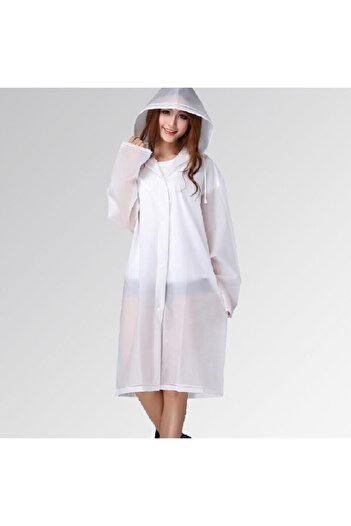 FREE MARKA Unisex Διαφανές λευκό αδιάβροχο με κουκούλα και κουμπωτά
