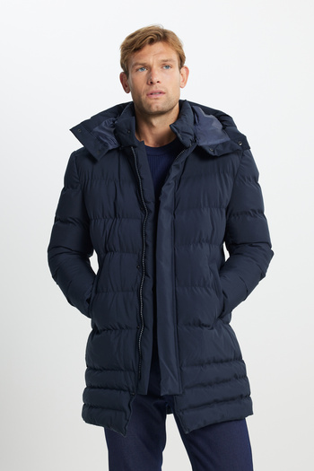 AC&Co / Altınyıldız Classics Marineblauer Herren-standardmantel Mit Stehkragen Und Seitentaschen