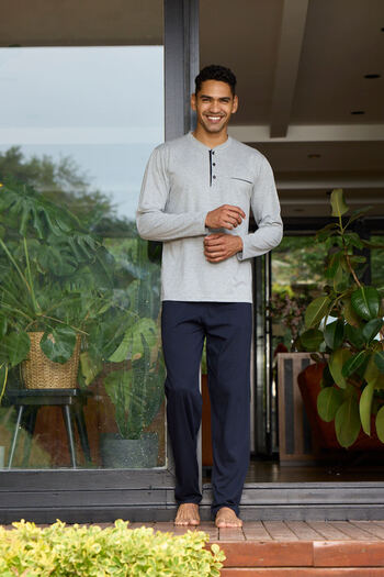 KLY Plus Size Men's Pajama Set - 100% Cotton, 4 Seasons, Three Button Collar
