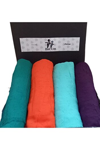 HAR-UM Ticaret Hijab Women's Bamboo Scarf Shawl Model - Set of 4 Benneton,>orange>water green>purple