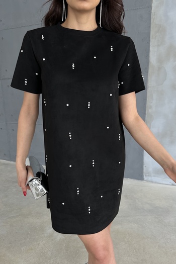 FEMELLE Black Jewelled Faux Suede Women's Dress