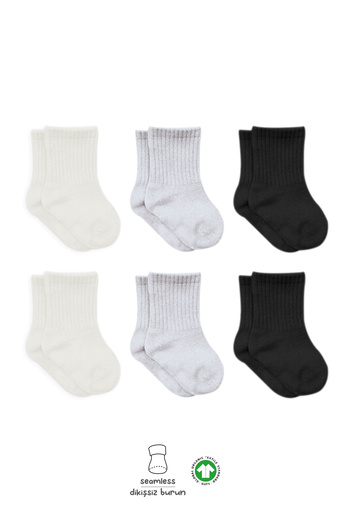 Skygo Bistyle Basic 6-Piece Combed Cotton Plain Socks Bs6002 Ecru Gray Black