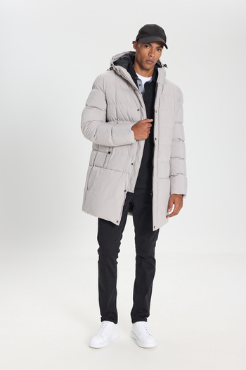 AC&Co / Altınyıldız Classics Men's Stone Color Hooded Standard Fit Coat - Stand Collar and Side Pocket