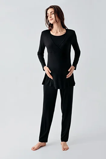 Artış Lycra Viscous Maternity Pajama Set - Long Sleeve