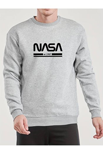 PALPİTO Сірий Nasa 1987 з принтом Oversize чоловічий світшот - велосипедний комір