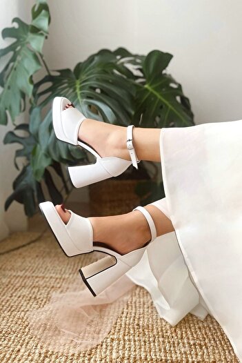 POLKA STORE Women's Bride Bridal Wedding Wedding Shoes Matte Leather Platform Single Band High Heeled Shoes