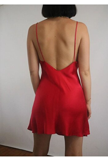 my cherie Yumuşak Saten Kırmızı Mini Babydoll Gecelik