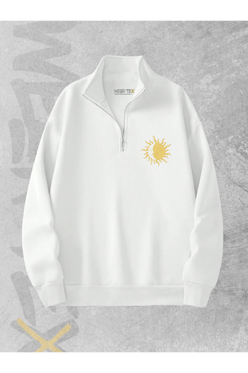 WEARTEX 3 Thread Sun and Moon Printed Half Zipper Sweatshirt
