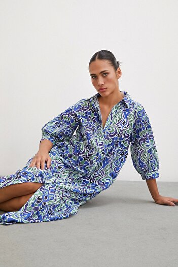 Never more Navy Blue Fakir Sleeve Dress - Buttoned Front