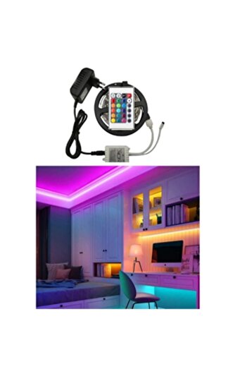 Genel Markalar Elit Led Rgb Şerit Led Set (tak Çalıştır )uzaktan Kumandalı 5mt Su Geçirmez(SLİKON)
