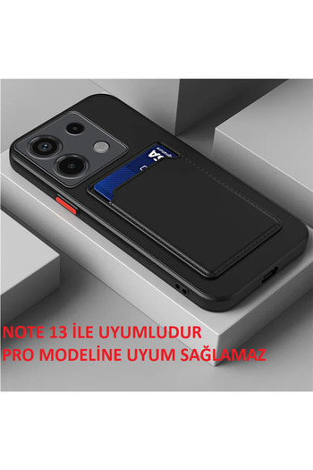 Fibaks Redmi Note 13 4g Case Black Cover with Camera Protection, Back Card Holder, Wallet and Red Key