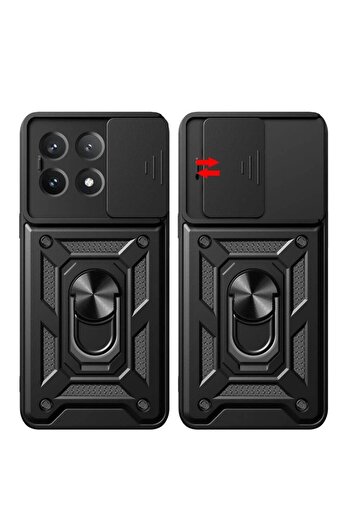 Fibaks Poco X6 Pro 5g Case Camera Protected Armor Tank Cover with Sliding Ring