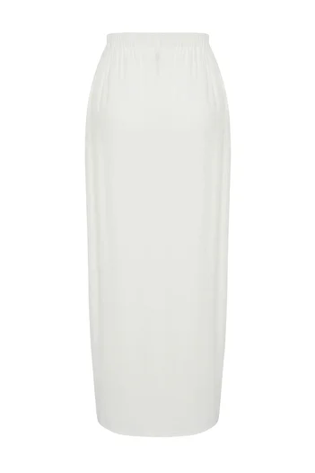 Trendyol Curve Ecru Maxi Length Woven Tasseled Slit Detailed Beachwear Skirt Tbbss24Az00049
