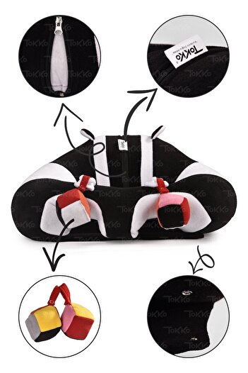 TOKKO Black and White Baby Sitting Cushion - Non-Tipping Baby Seat - Large Baby Seat
