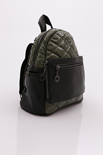 DGN Khaki Patent Leather Wrinkled Backpack - Zipper, Women'S, 1262856
