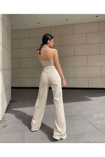 Geppetto Penolope Women's Palazzo Beige Trend Wide Leg High Waist Women's Jeans