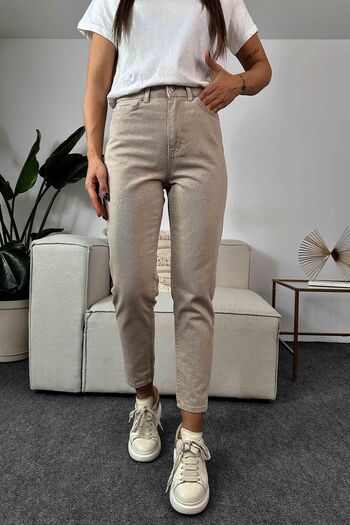 Geppetto High Waist Beige Women's Jeans - Penolope Mom Pants