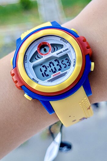 Daniel Klein 5 Atm Kids Wristwatch - Blue Case, Yellow Cord, Gift Package with 8 Different Lights