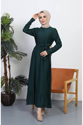 sefamerve Emerald Green Belted Dress - 0582-07