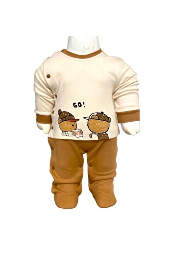 Aziz Bebe Let's Go! Patterned, Snap-Footed Jumpsuit (With Booties) Size 0-3-6 Months
