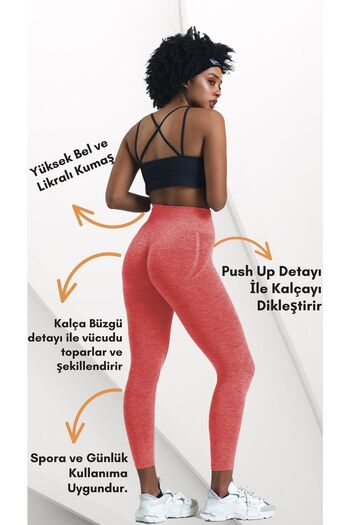 gymhams Red Hip Shirred Push up Hip Shaping Leggings Seamless Leggings