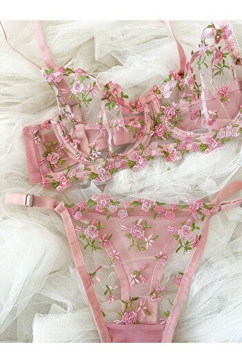 NATTY Transparent Rose Underwire Set