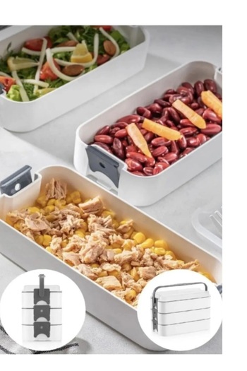 MHK Collection 3 Layer Gray Portable Food Container - Lunch Box Diet Lunch Box with Fork and Spoon
