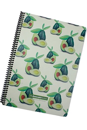 Gıpta Avocado Patterned A4 Leaf Striped - 3-piece Notebook Set with Spiral Cardboard Cover 5819