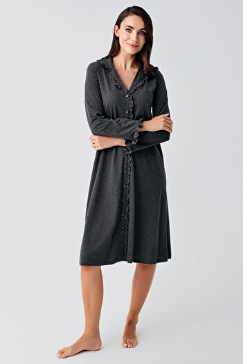 Artış Stretchy Cotton Fabric - Long Sleeve Maternity Nightgown