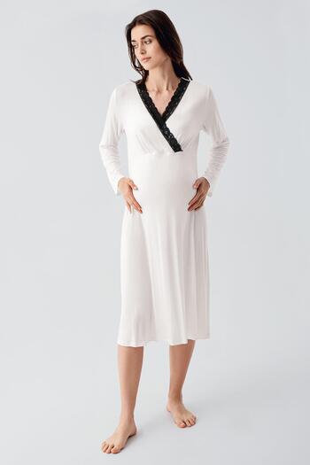 Artış Lycra Long Sleeve Viscous Nightgown and Dressing Gown Set for Pregnant Women