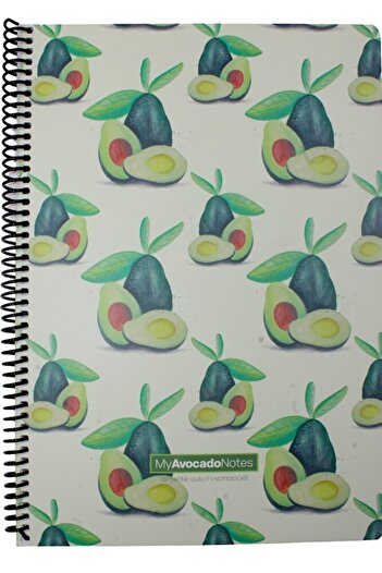 Gıpta Avocado Patterned A4 Leaf Striped - 3-piece Notebook Set with Spiral Cardboard Cover 5819