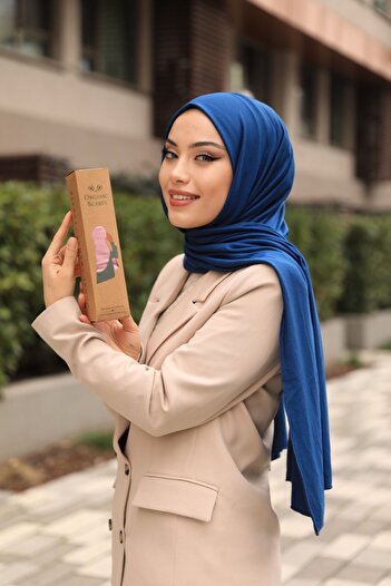 Organic Scarfs Hijab Combed Cotton Shawl Hijab Model - Indigo