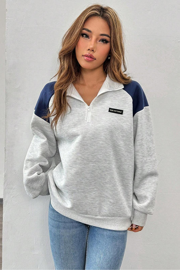 Sun Victoria Unisex Γκρι Φούτερ Oversize - Ψηλός Γιακάς, 3 Κλωστές Ριμπ
