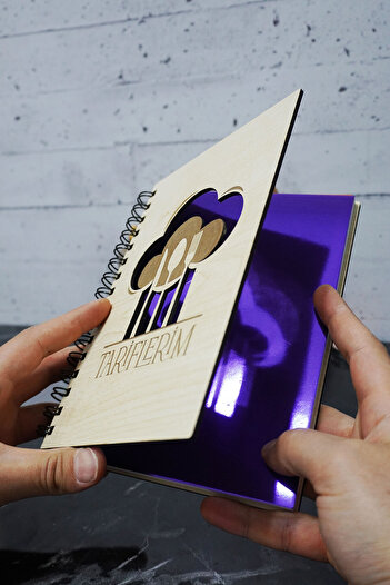 markcat 120 Page A5 Notebook - Kitchen Themed, Wooden Cover, Lined Recipe Book, Agenda and School Notebook