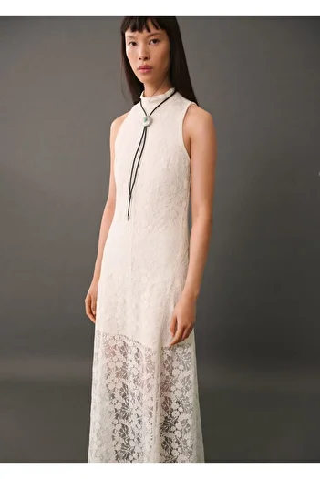 MANGO Woman Lace Detailed Long Dress