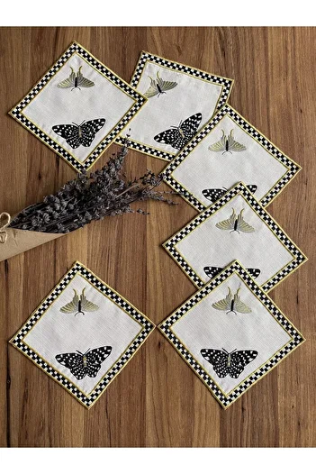 Nurhanhome 6 Butterfly Patterned Embroidered Cocktail Serving Napkins
